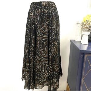 DIANE FREIS Black/Gold Patterned Flowing Maxi Skirt Size 2X